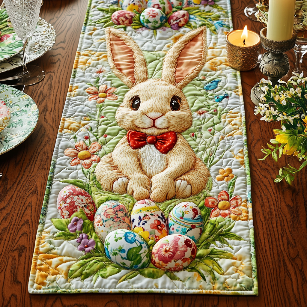 Bunny Bliss Quilted Table Runner Floral Runner Best Gifts For New Moms