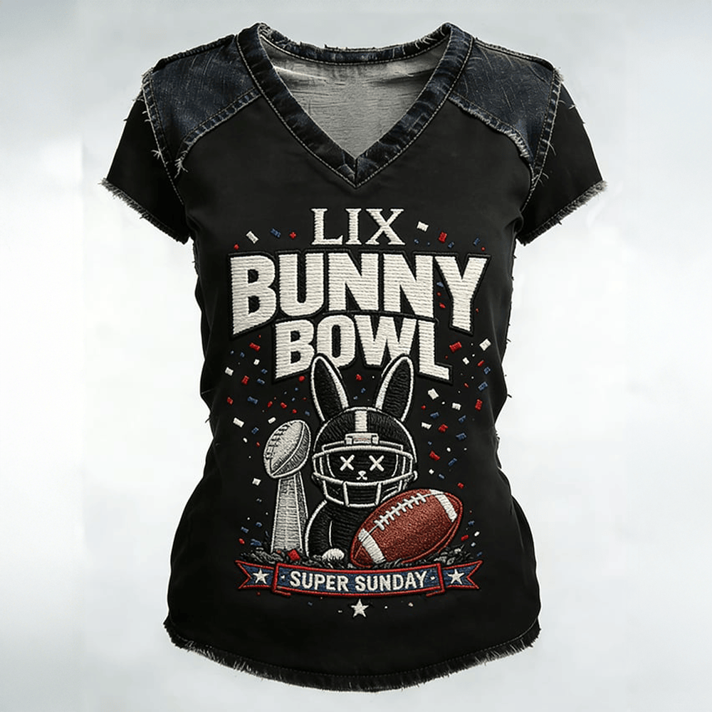 Bunny Bowl LIX Super Sunday V-Neck Shirt Bad Bunny Super Bowl Shirt Women Gift Ideas