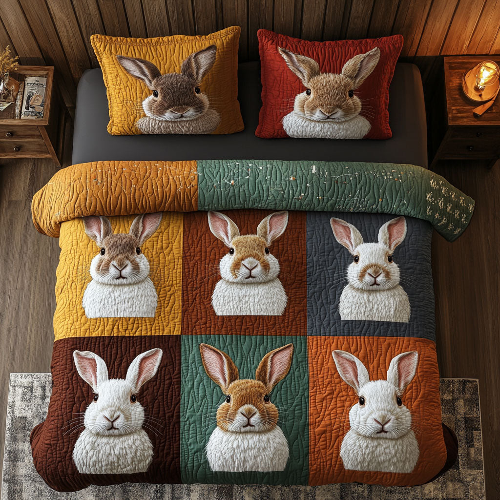 Bunny Box Quilted Bedding Set Duvet Cover Bedspread Gifts For Family