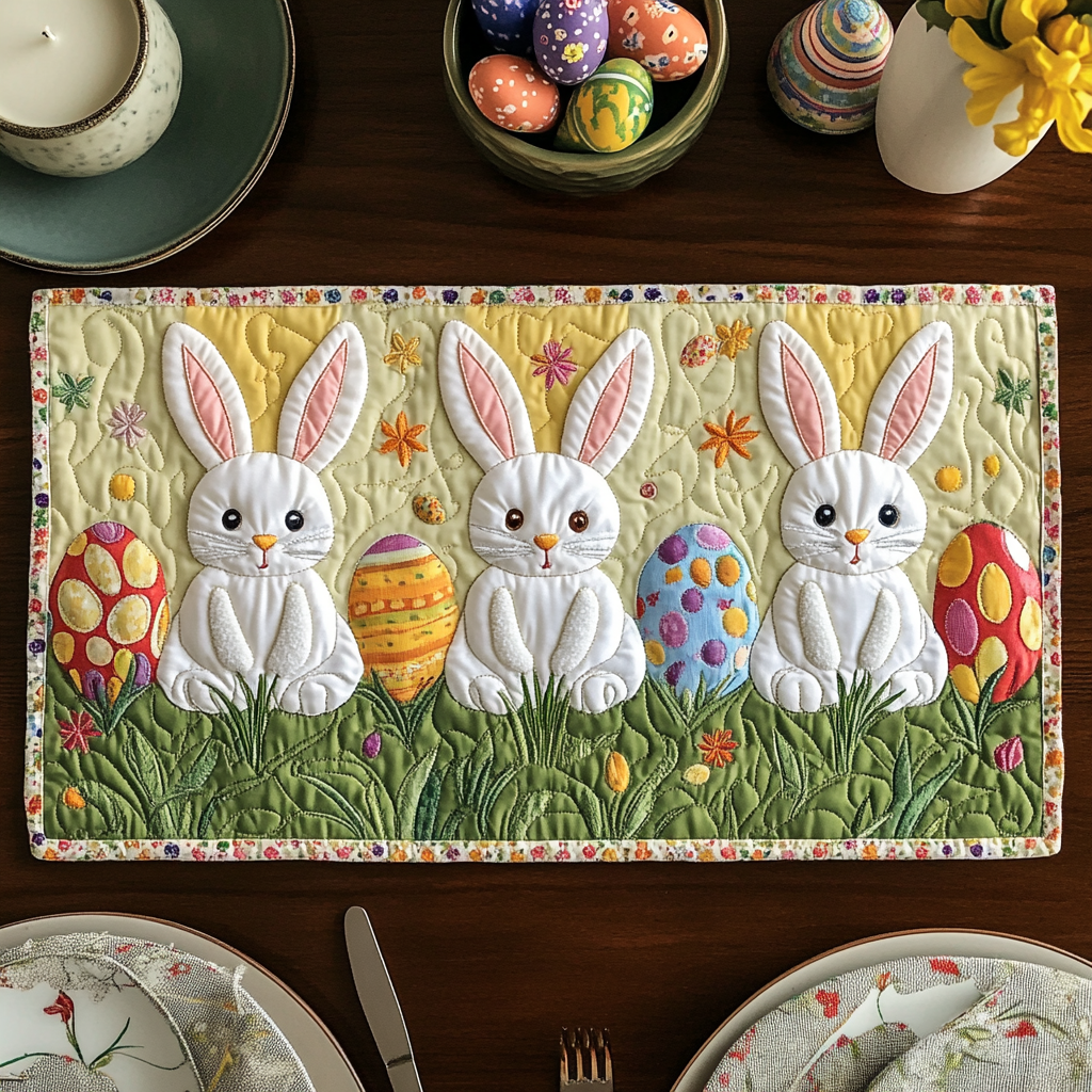 Bunny Charm Quilted Place Mat Dining Table Decor Presents For Rabbit Owners