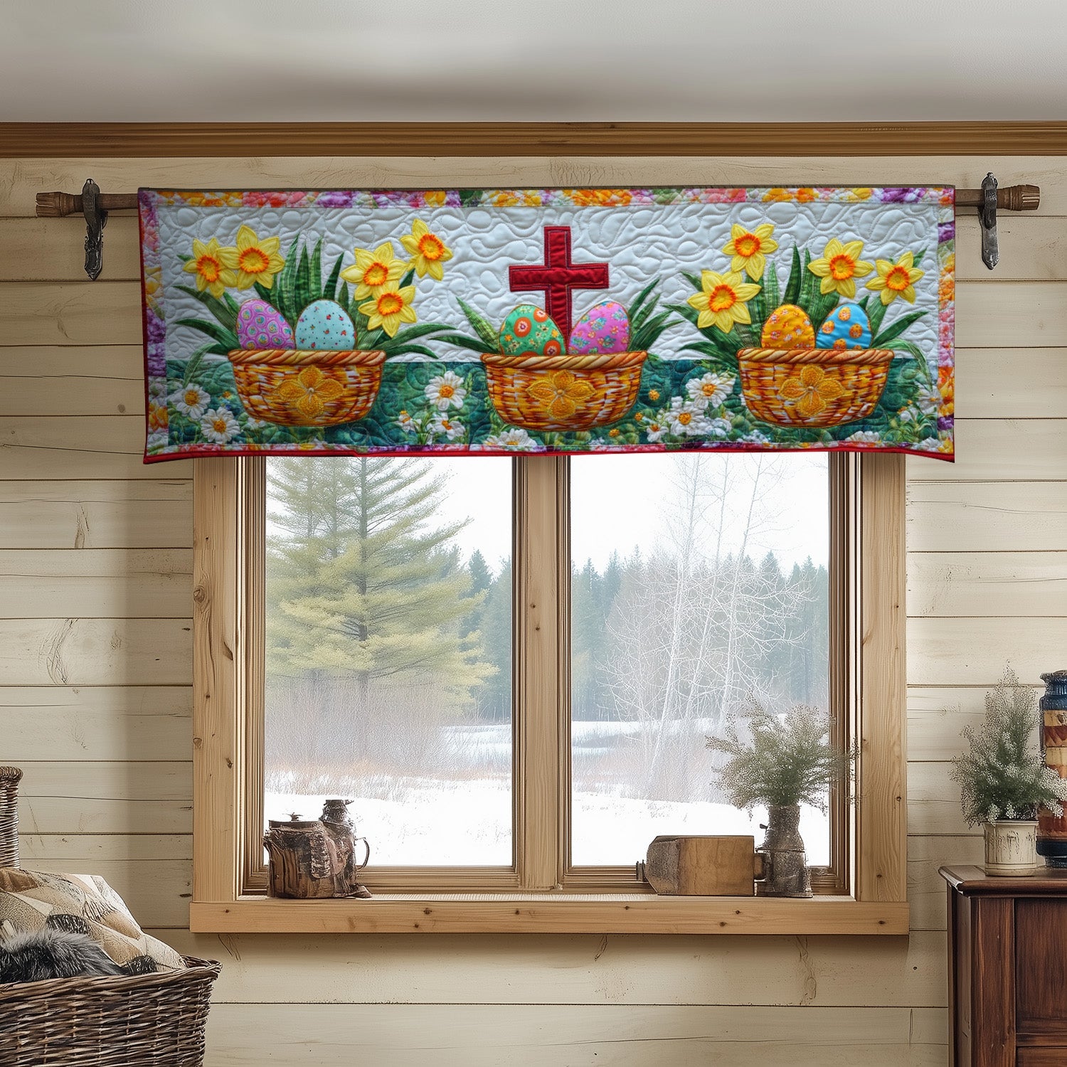 Bunny Easter Blessings Quilted Valance For Living Room Faith Based Easter Gifts