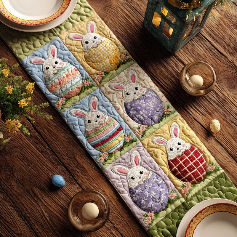 Bunny Egg Treasure Quilted Table Runner Easter Table Decor Best Gift For Easter Lovers