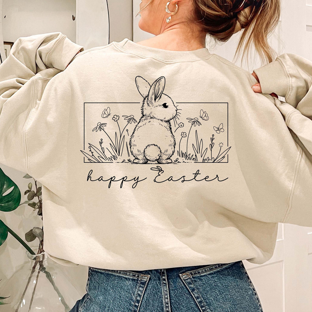 Bunny Happy Easter Sweatshirt Christian Apparel Cute Easter Gifts For Wife