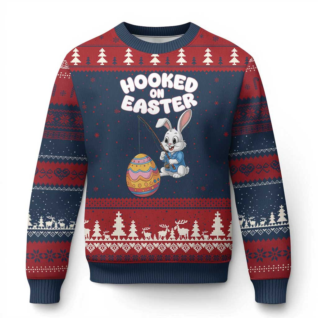 Bunny Hooked On Easter Ugly Christmas Sweater Funny Holiday Gift For Bunny Lovers