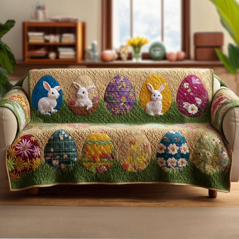 Bunny Hop Harmony Quilted Sofa Cover Easter Spring Decor Gift For Bunny Lovers