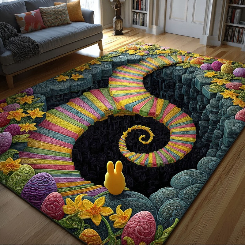 Bunny Hop Mosaic Quilted Area Rug Easter Spring Home Decor Best Gift For Bunny Lovers