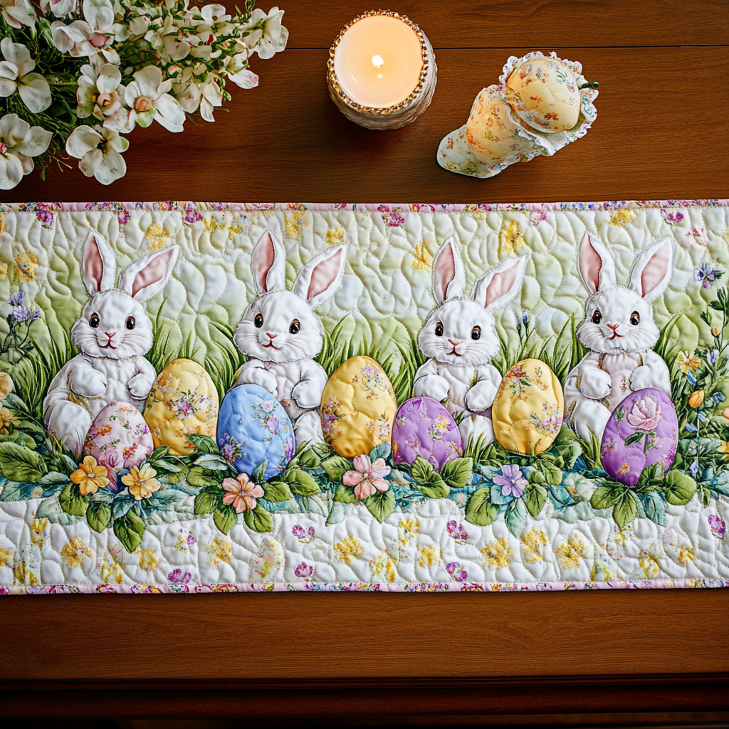 Bunny Love Quilted Table Runner Summer Table Runner Great Gifts For Mom