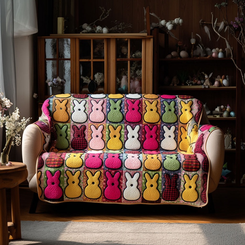 Bunny Patch Dreams Quilted Sofa Cover Easter Furniture Decor Gift For Bunny Lovers