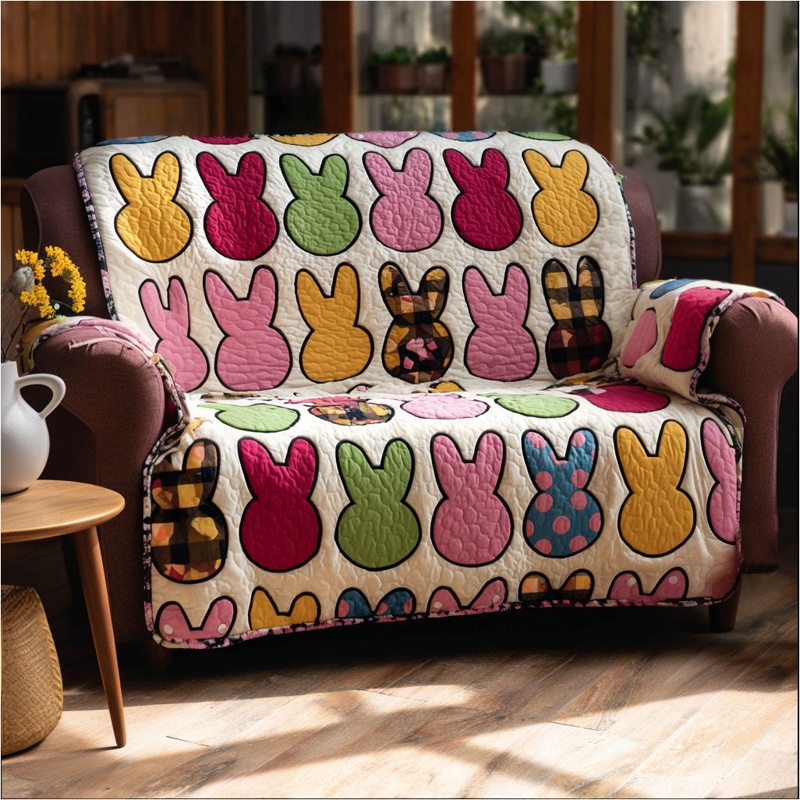 Bunny Patch Jubilee Quilted Sofa Cover Easter Spring Decor Best Gift For Bunny Lovers