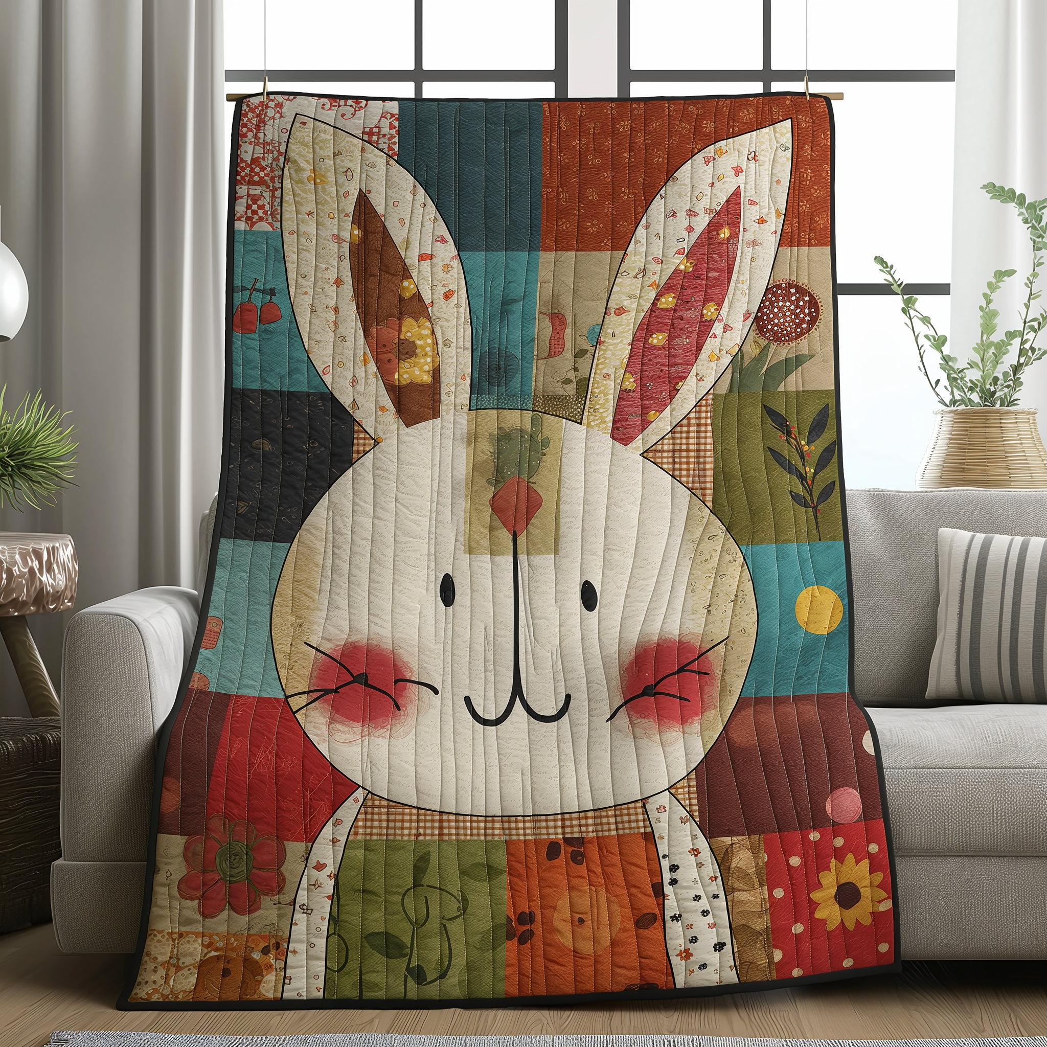 Bunny Patchwork Adventure Quilted Blanket Presents For Rabbit Lovers