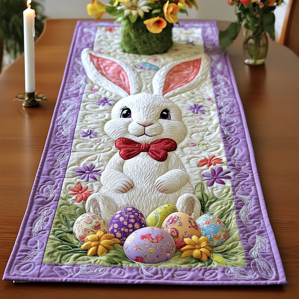 Bunny Purple Haven Quilted Table Runner Easter Bunny Table Runner Gifts For Friends