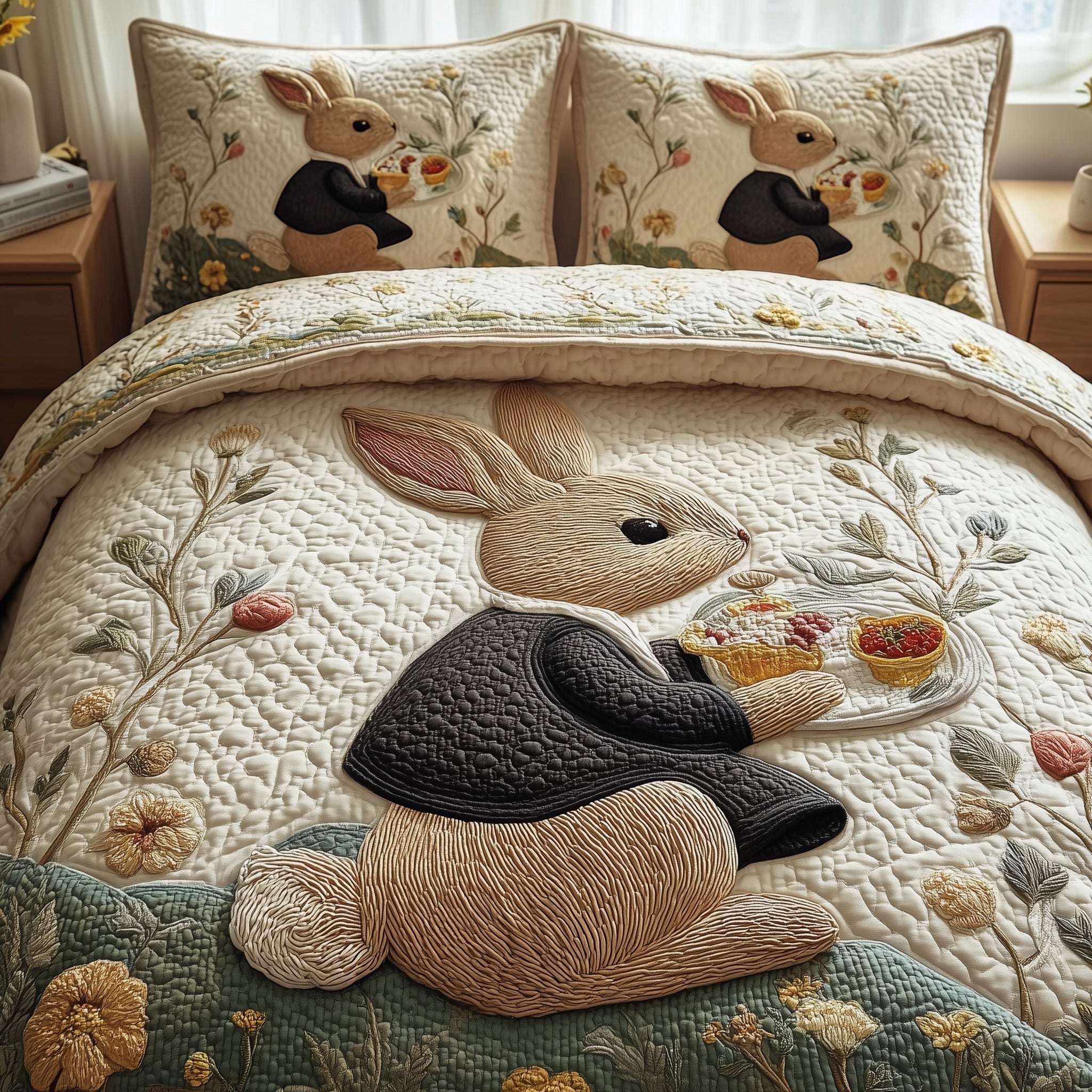 Bunny Quilted Bedding Set Duvet Cover Bedspread Gift Ideas For Rabbit Lovers