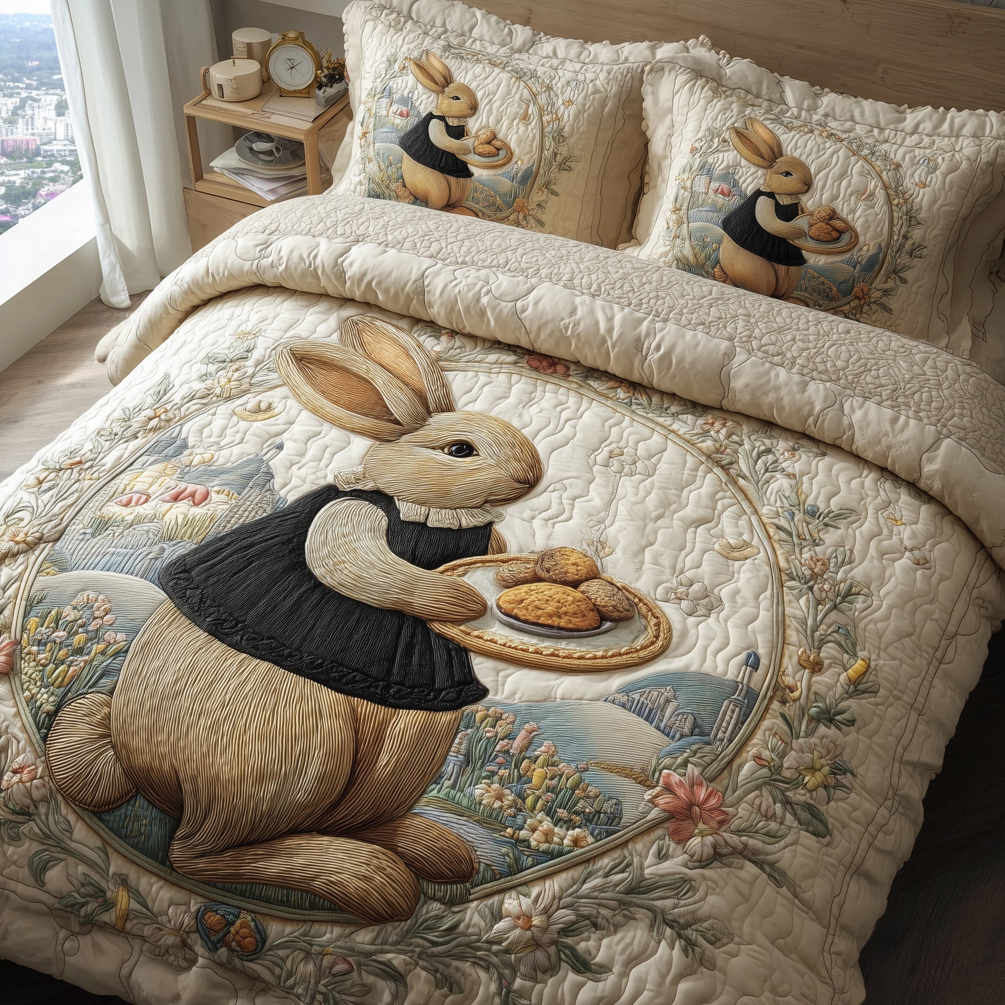 Bunny Quilted Bedding Set Duvet Cover Bedspread Rabbit Gifts For Rabbit Lovers