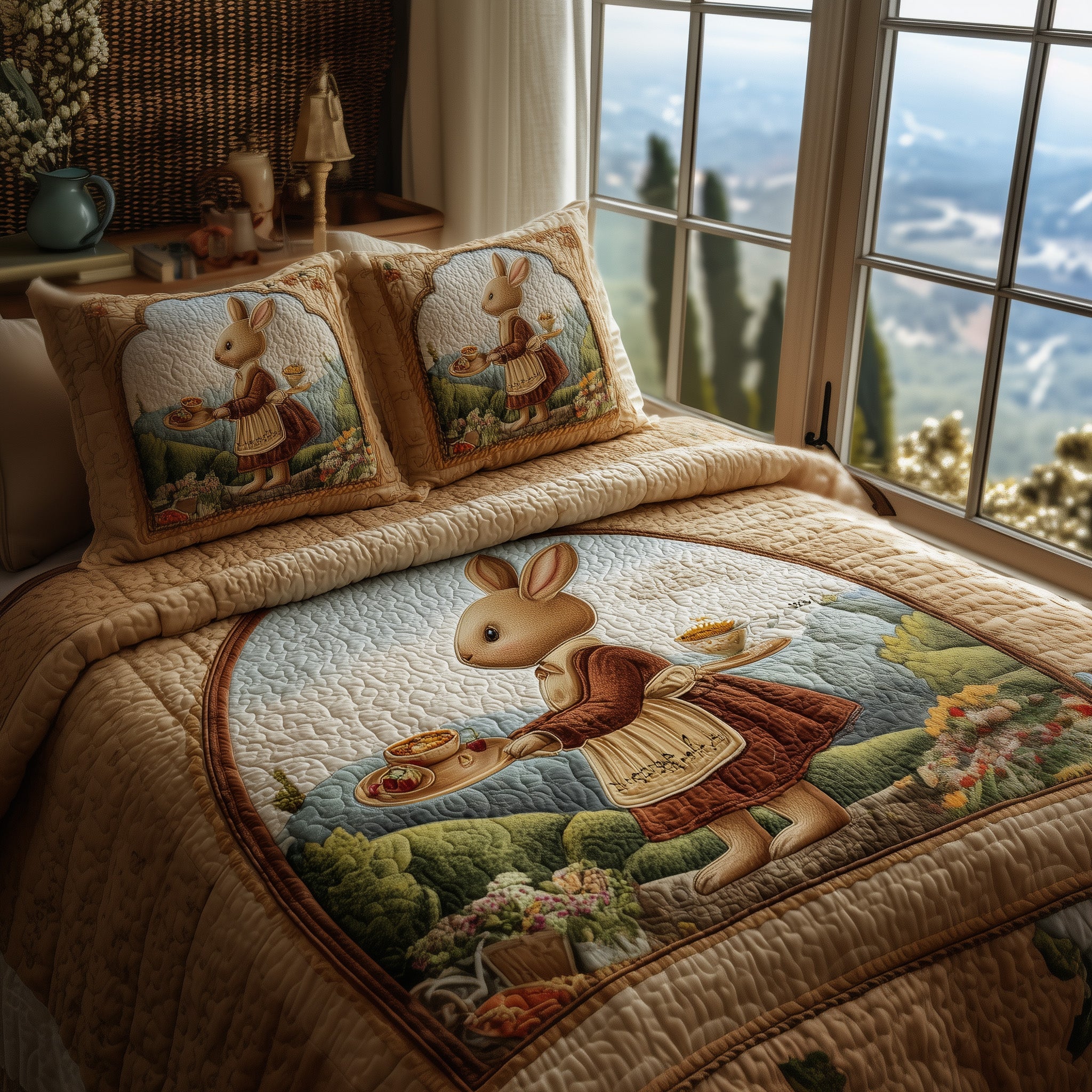 Bunny Quilted Bedding Set Striped Design