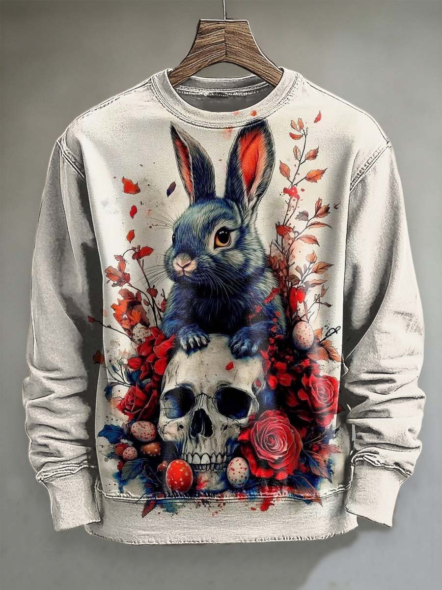 Bunny Skull Floral Sweatshirt Horror Clothing Holiday Gifts For Bunny Lovers