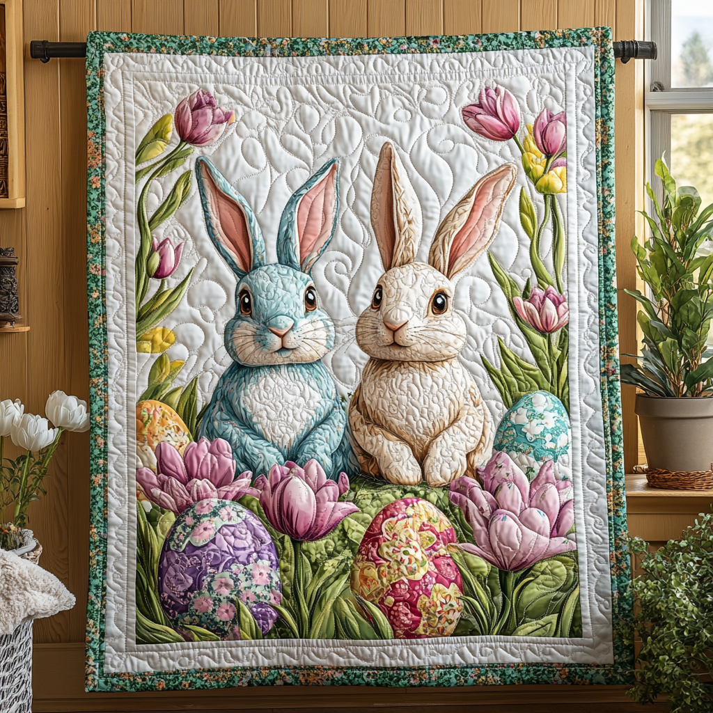 Bunny Trail Quilted Blanket Xmas Holiday Cute Easter Gift Items