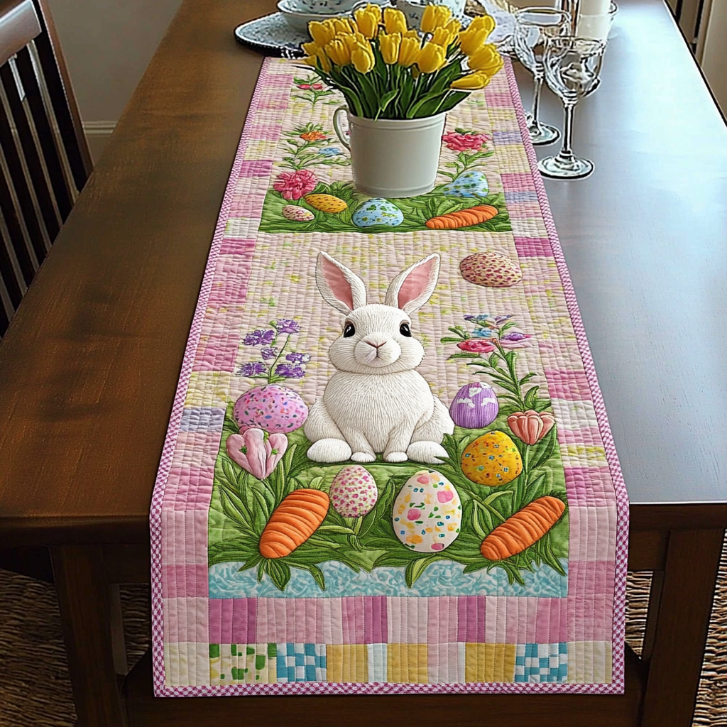 Bunny Trail Quilted Table Runner Easter Spring Table Runner Gift Ideas For Friends