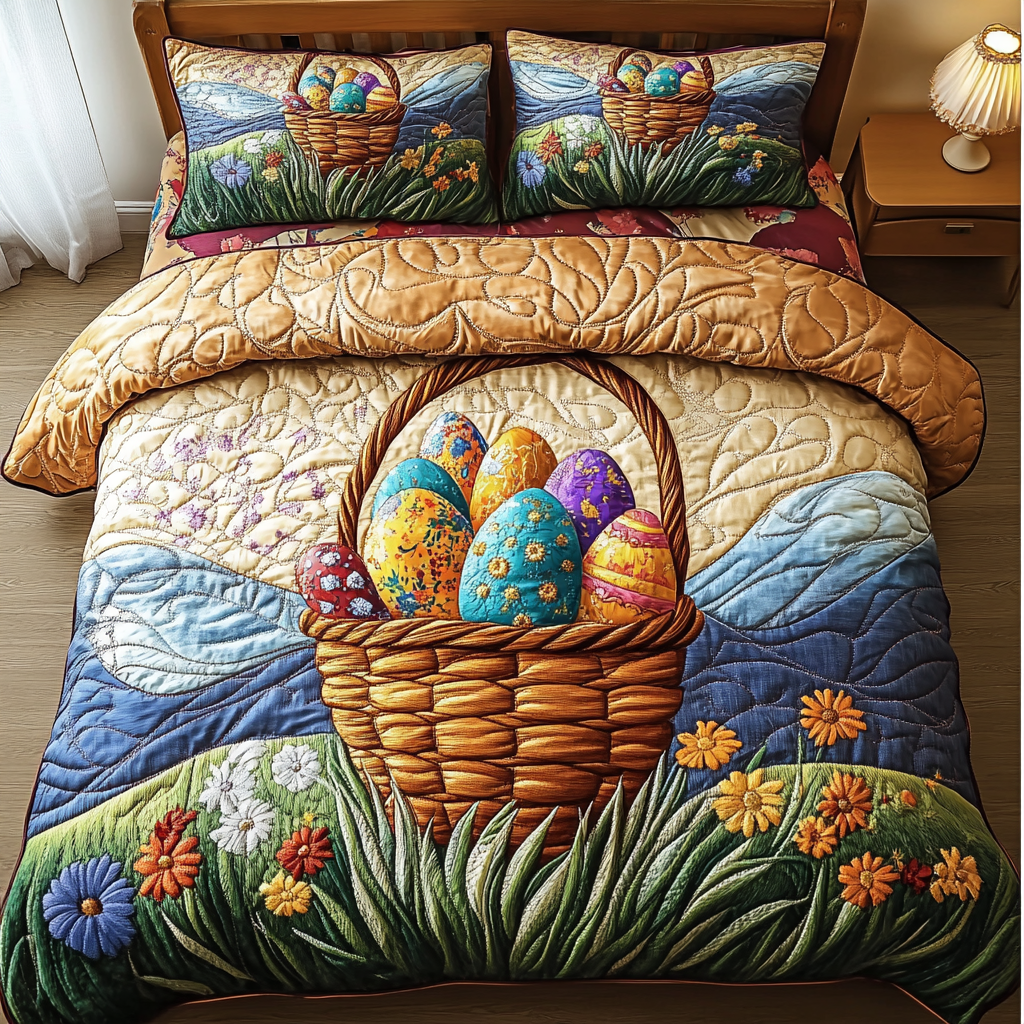 Bunny Treasure Quilted Bedding Set Aesthetic Room Decor Cute Easter Gifts For Wife
