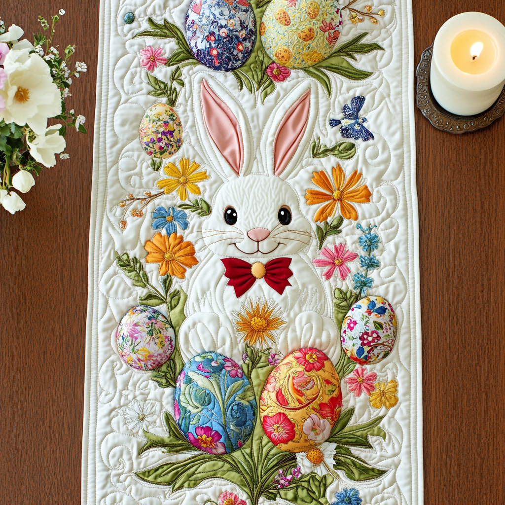 Bunny White Haven Quilted Table Runner Easter Dining Table Decor Funny Gifts For Friends
