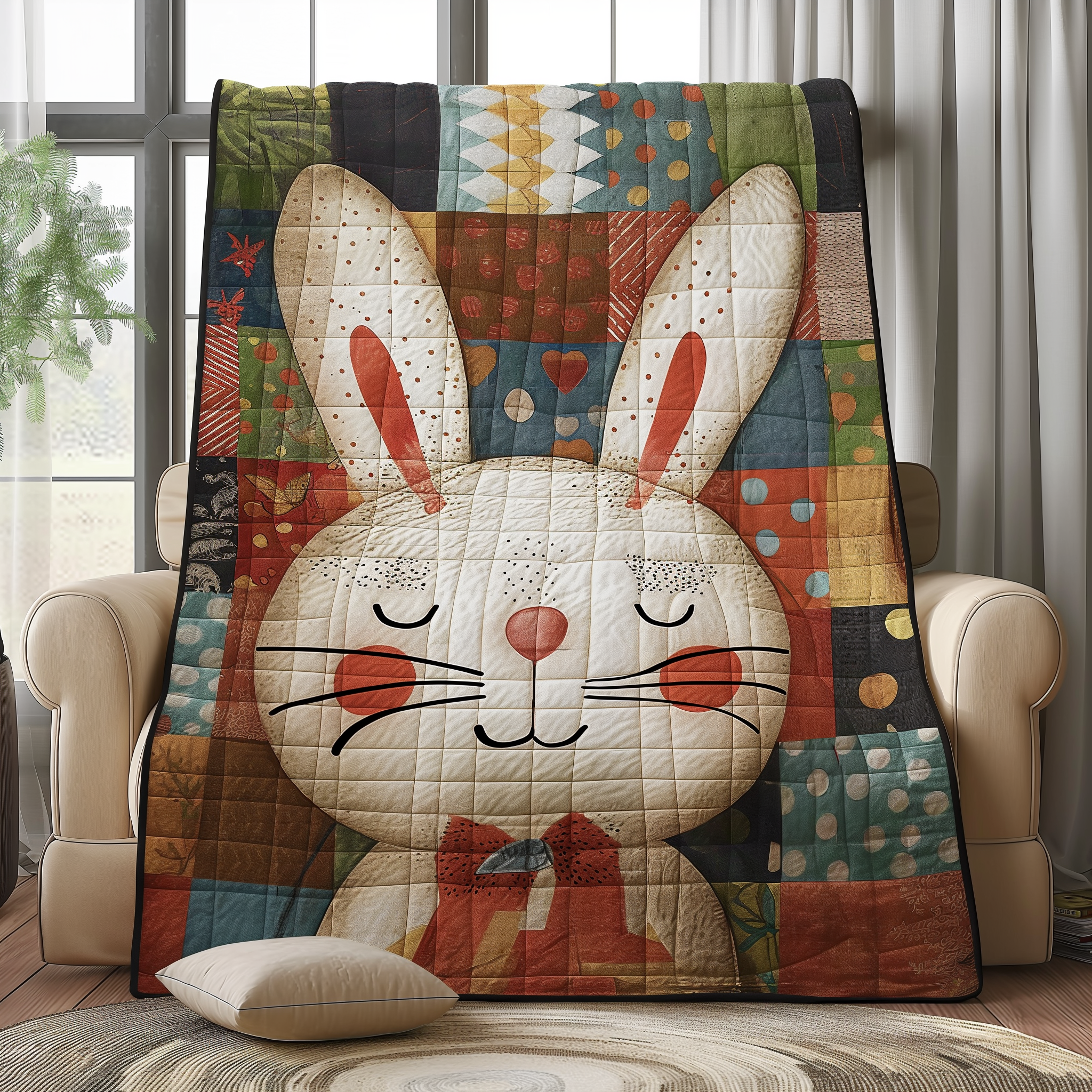 Bunny Wonderland Patchwork Quilted Blanket Presents For Rabbit Lovers