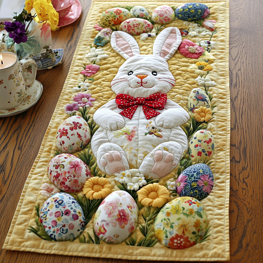Bunny Yellow Haven Quilted Table Runner Rustic Easter Table Decor Funny Gifts For Friends