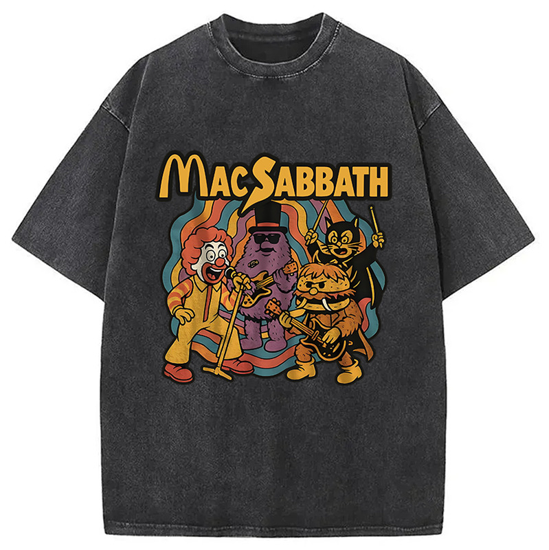 Burger Doom Band Washed T-Shirt Retro Humor Outfit Idea Gifts For Him