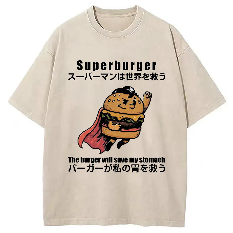 Burger Save The World Washed T-Shirt Retro Streetwear Graphic Top Gifts For Best Friend Burger Save The World Washed T-Shirt Retro Streetwear Graphic Top Gifts For Best Friend