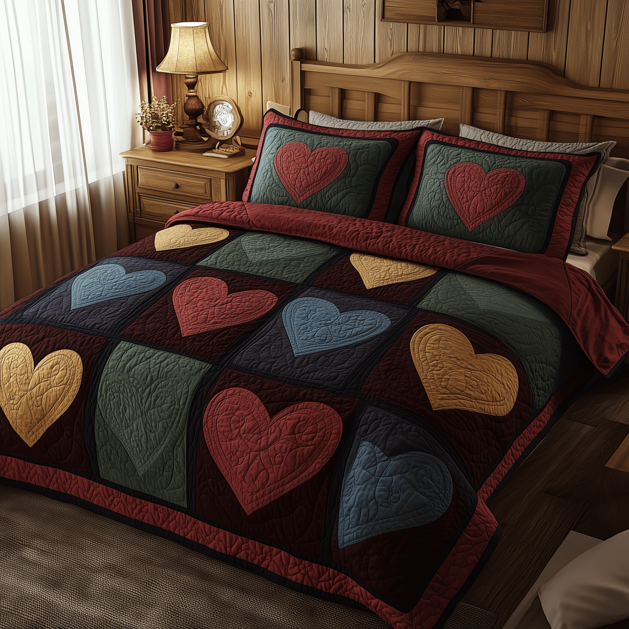 Burgundy Heart Shape Quilted Bedding Set Christmas Bedding Set Gift Experiences For Couples
