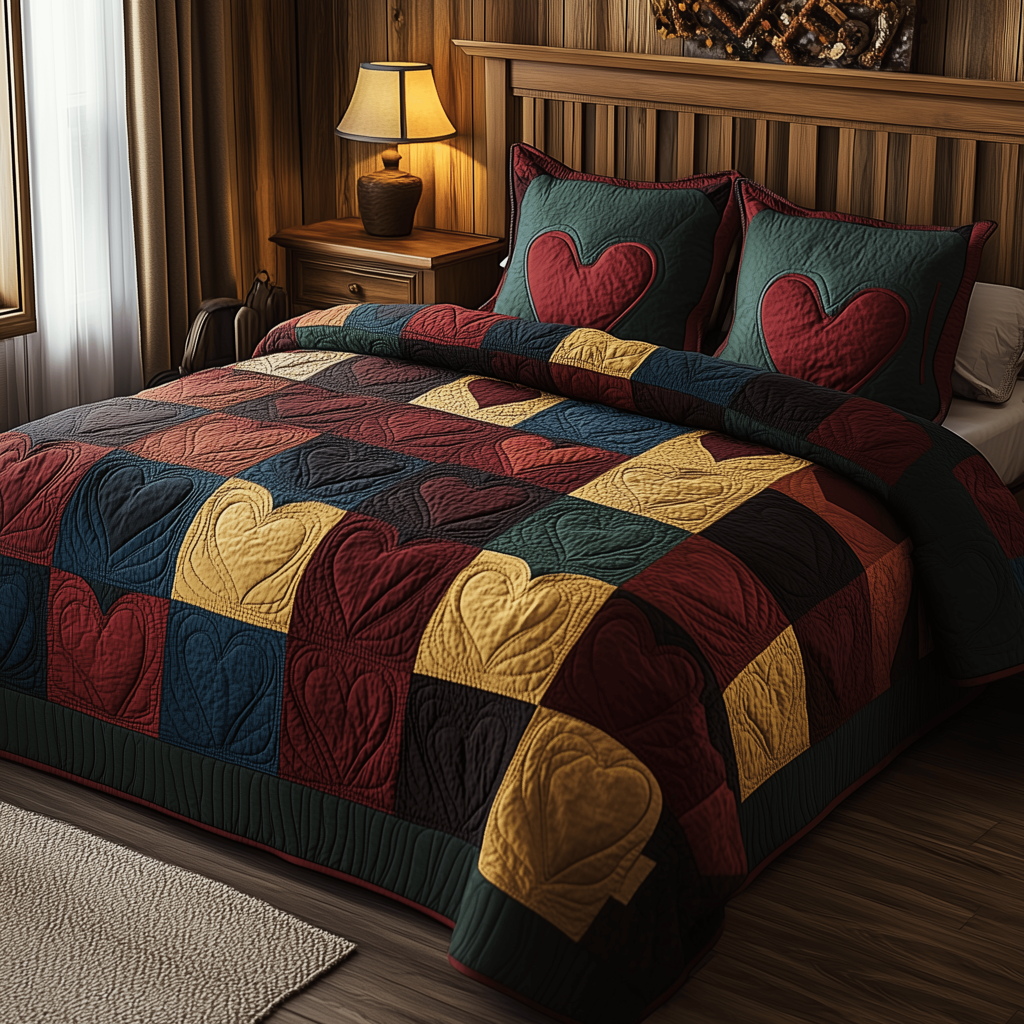 Burgundy Heart Shape Quilted Bedding Set Xmas Bedding Set Unique Christmas Gifts For Couples