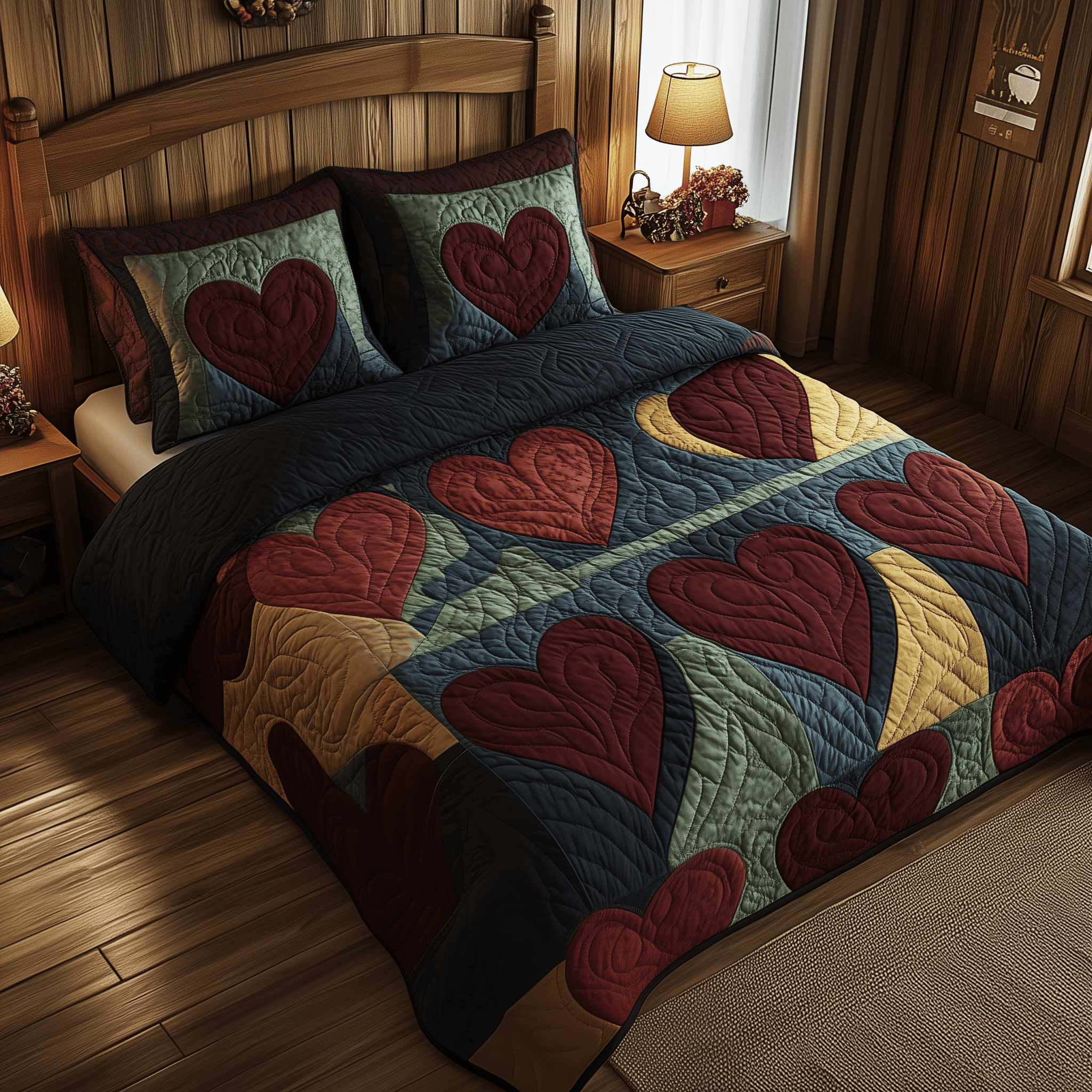 Burgundy Heart Shape Quilted Bedding Set Xmas Bedding Set Unique Christmas Gifts For Newlyweds