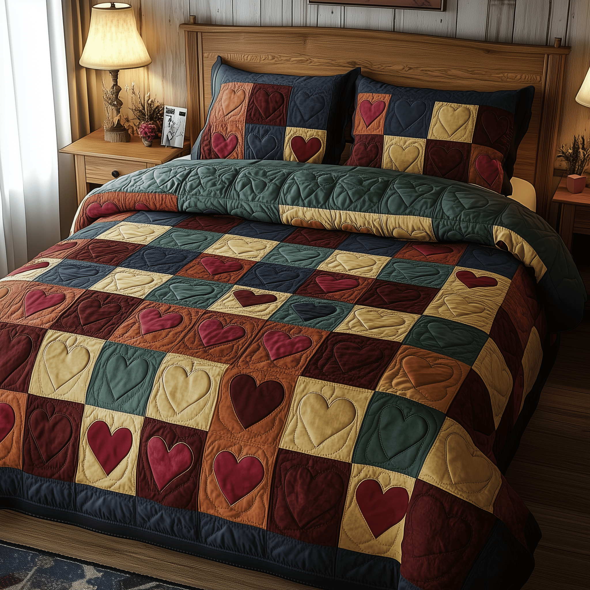 Burgundy Heart Shape Quilted Bedding Set Xmas Bedding Set Unique Christmas Gifts For Parents