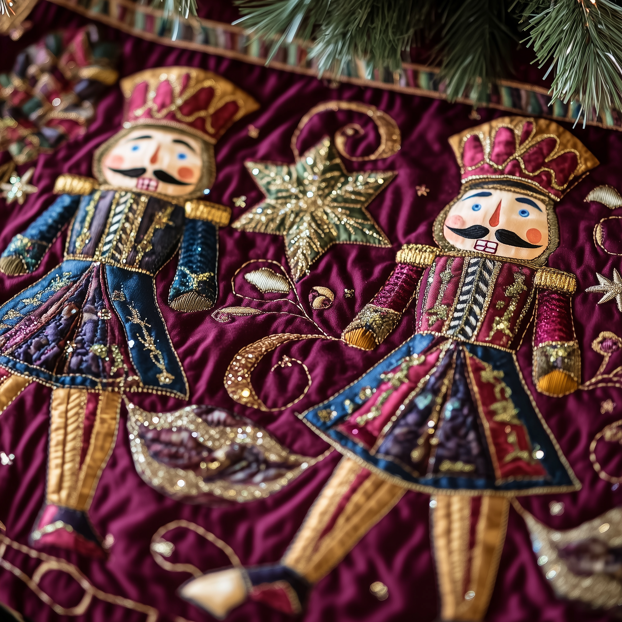 Burgundy Nutcrackers Quilted Tree Skirt Unique Gift Merch For Friends