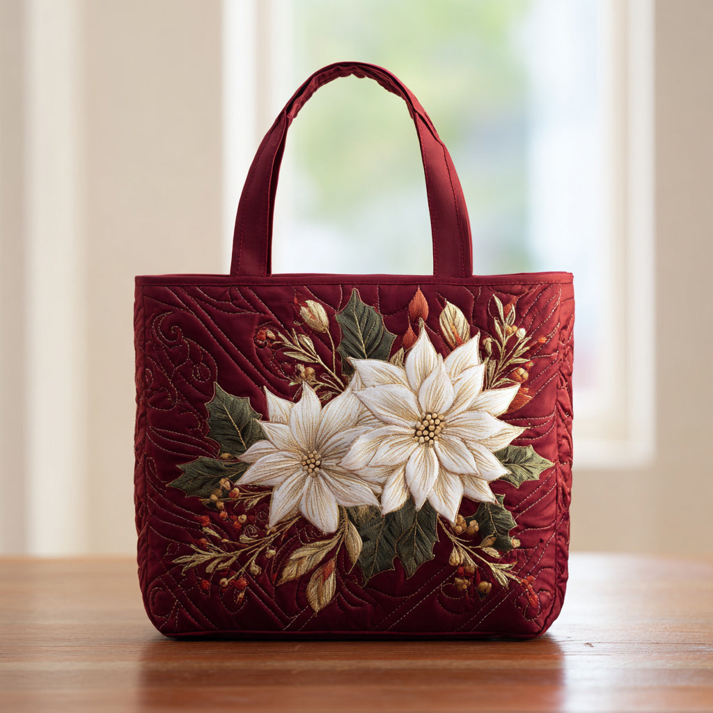 Burgundy Poinsettia Quilted Tote Bag Christmas Giving Ideas For Families