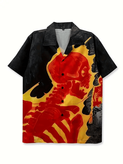 Burning Skeleton Hawaiian Shirt Vintage Style Shirt Unique Gifts For Skeleton Lovers