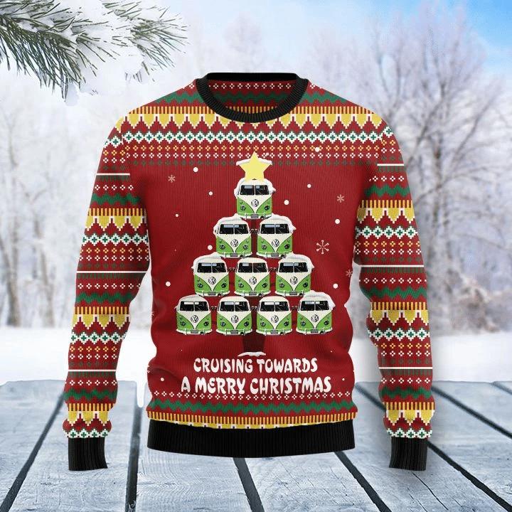 Bus Tree Cruising Towards Ugly Christmas Sweater Xmas Holiday Bus Jumper Gifts For Him