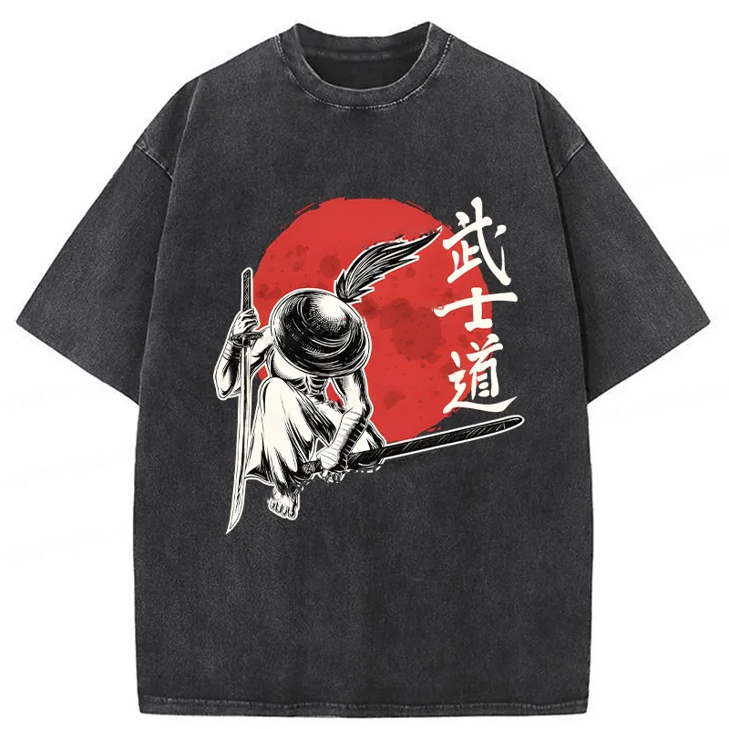 Bushido Samurai Washed T-Shirt Retro Humor Outfit Idea Gifts For Him