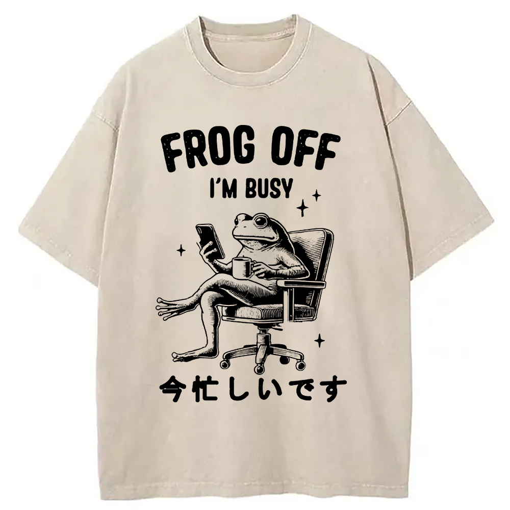 Busy Frog Funny Washed T-Shirt Trendy Everyday Casual Outfit Gifts For Brother