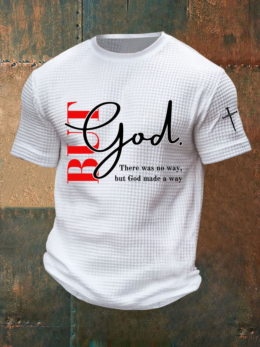 But God There Was No Way Waffle T-Shirt Cross Faith Clothing Gift For Men