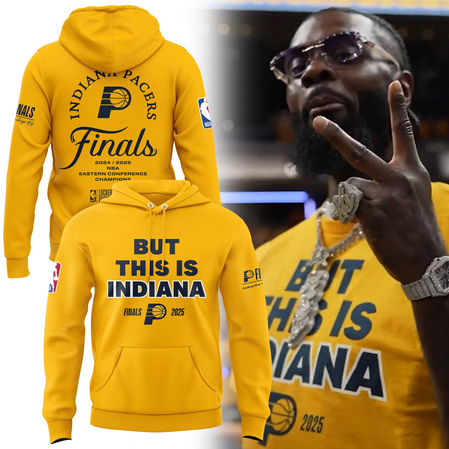 But This Is Indiana Yellow Hoodie Indiana Pacers Eastern Conference Champions 2025 Fan Gear