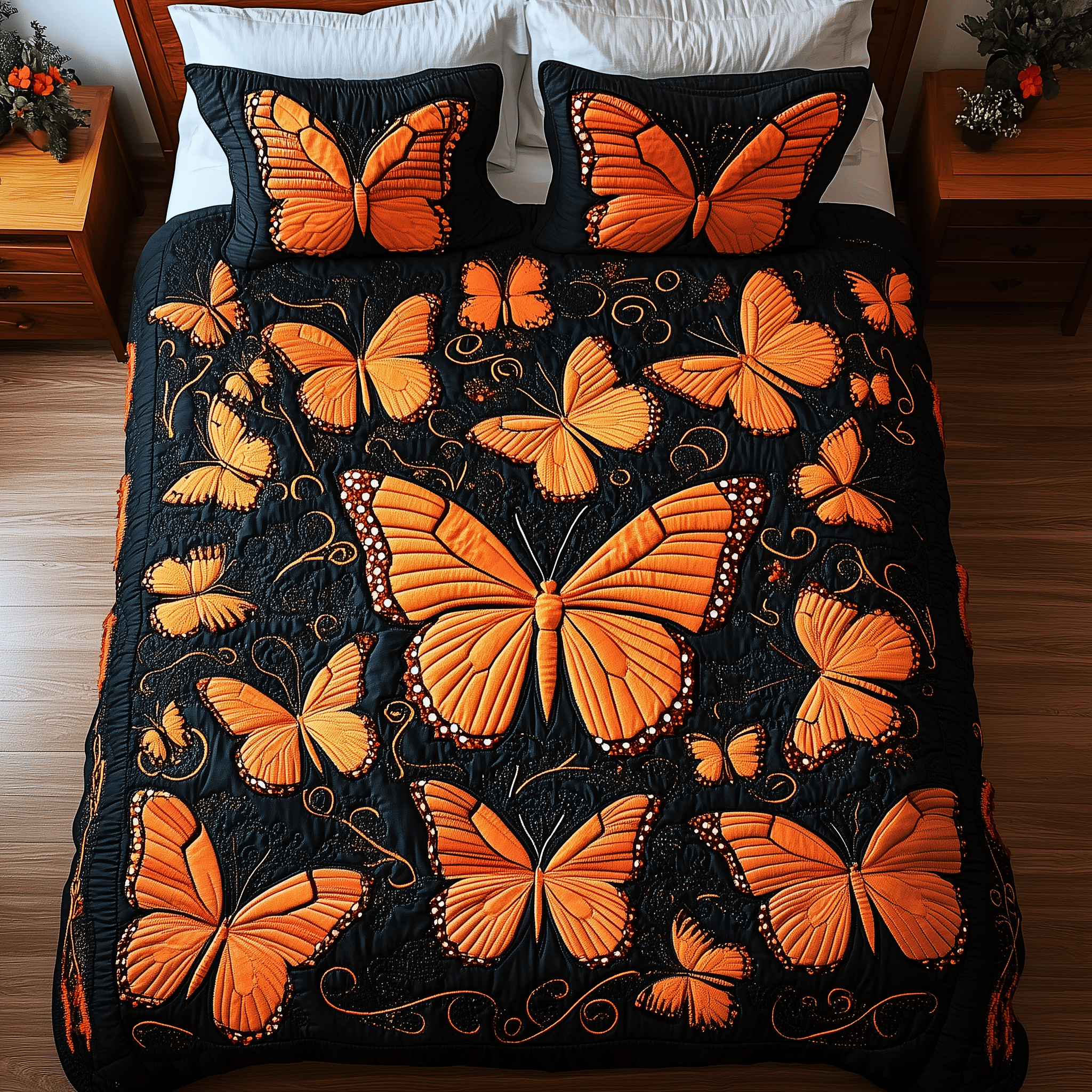 Butterflies Deep Night Quilted Bedding Set Christmas Bedding Set Gifts For Couples Who Have Everything