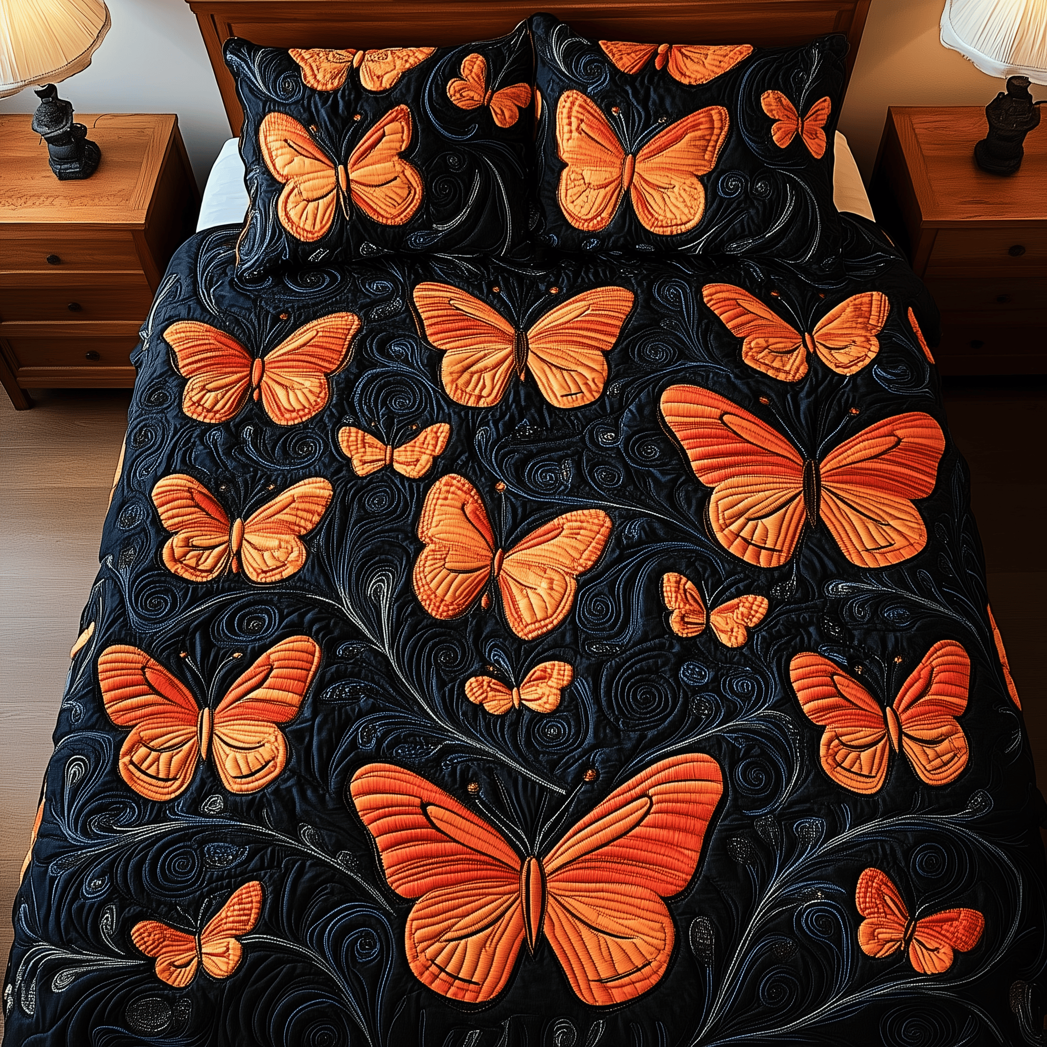 Butterflies Deep Night Quilted Bedding Set Xmas Bedding Set Unique Christmas Gifts For Parents