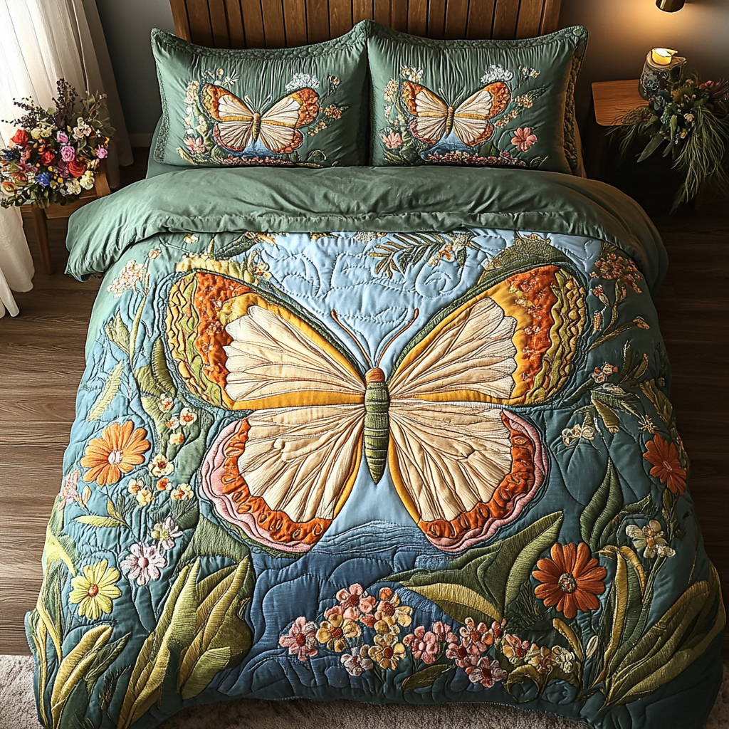 Butterfloral Retreat Quilted Bedding Set Best Comforter Sets Butterfly Gift Ideas For Her