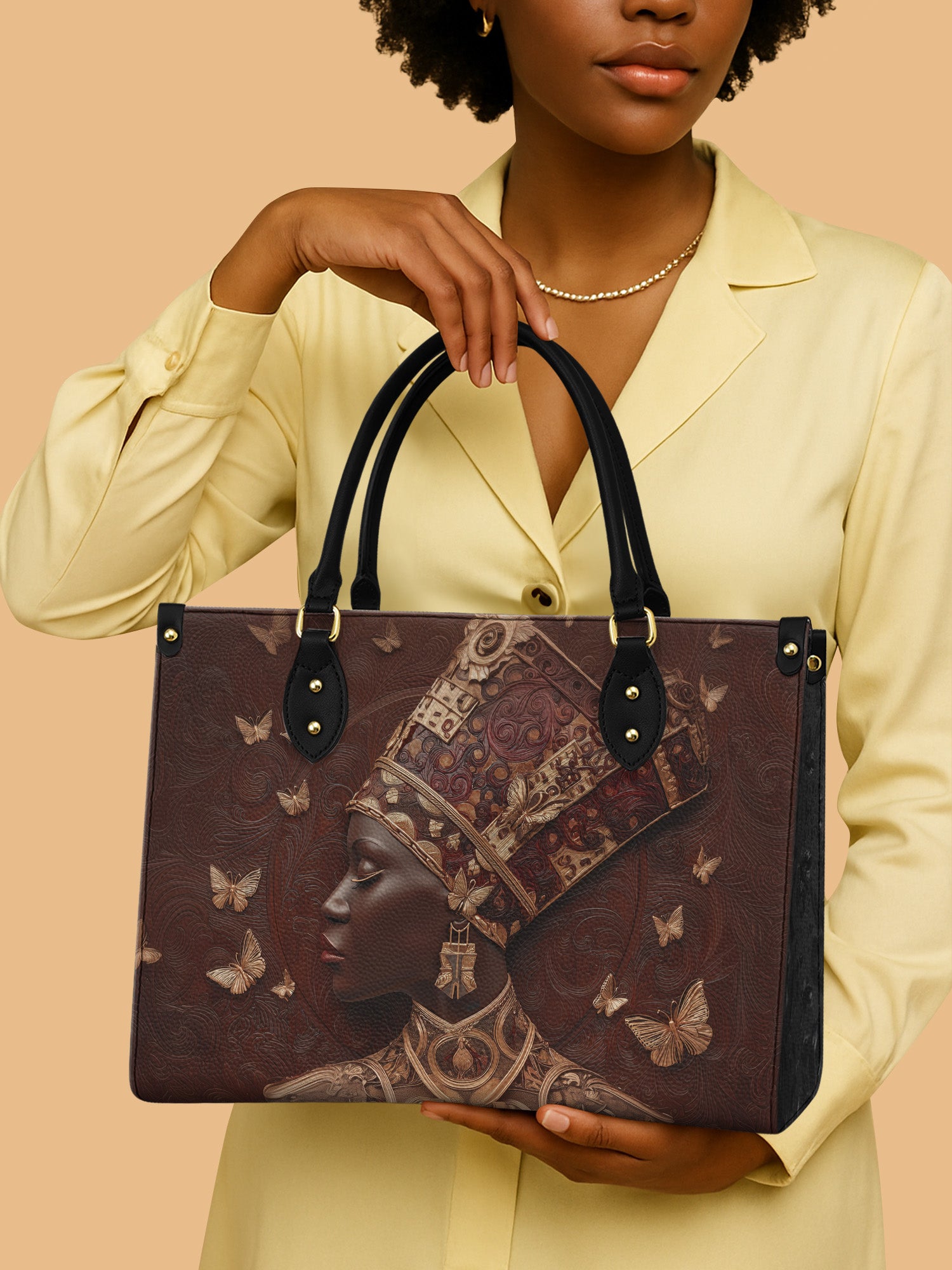 Butterfly African Women Leather Handbag Black Women Empowerment Melanin Gift Ideas