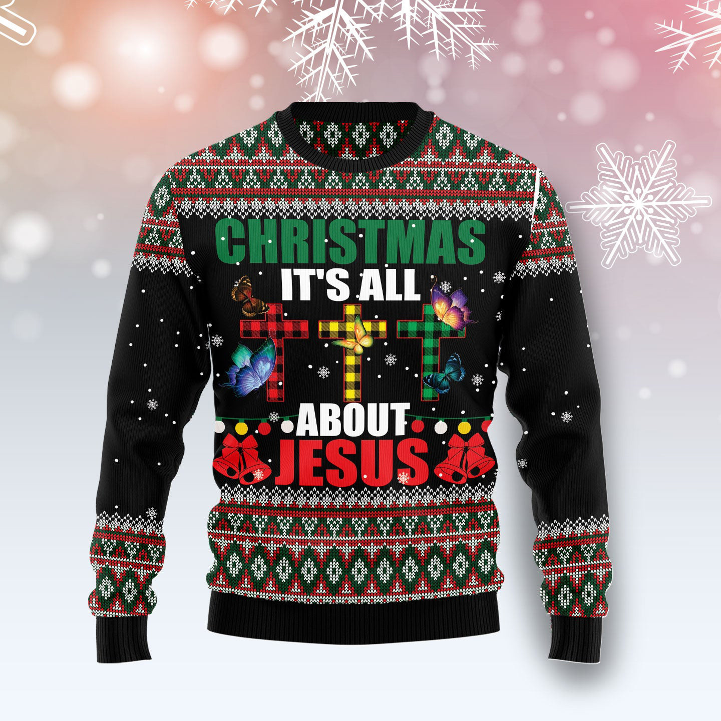 Butterfly All About Jesus Ugly Christmas Sweater Festive Wear Butterfly Lovers Christmas Gifts