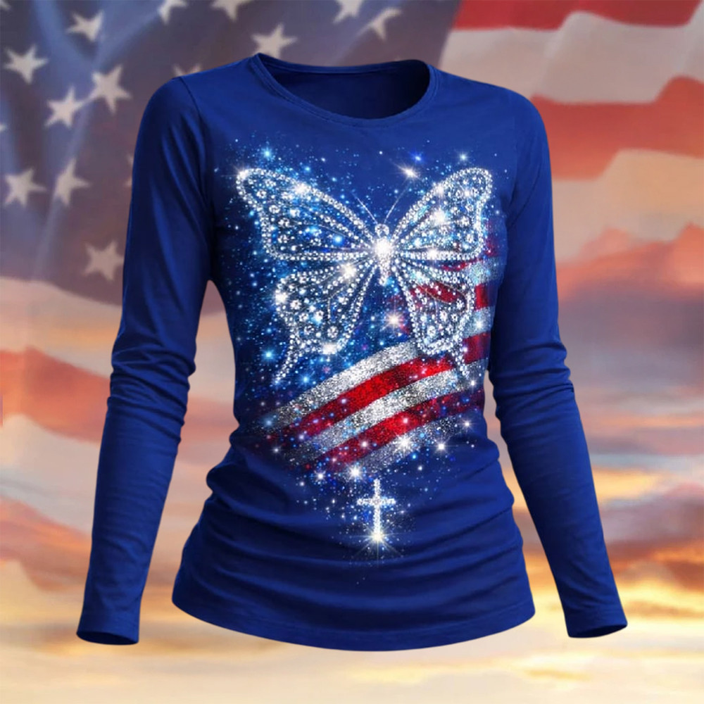 Butterfly American 250th Anniversary Long Sleeve Shirt 4th Of July Clothing Line