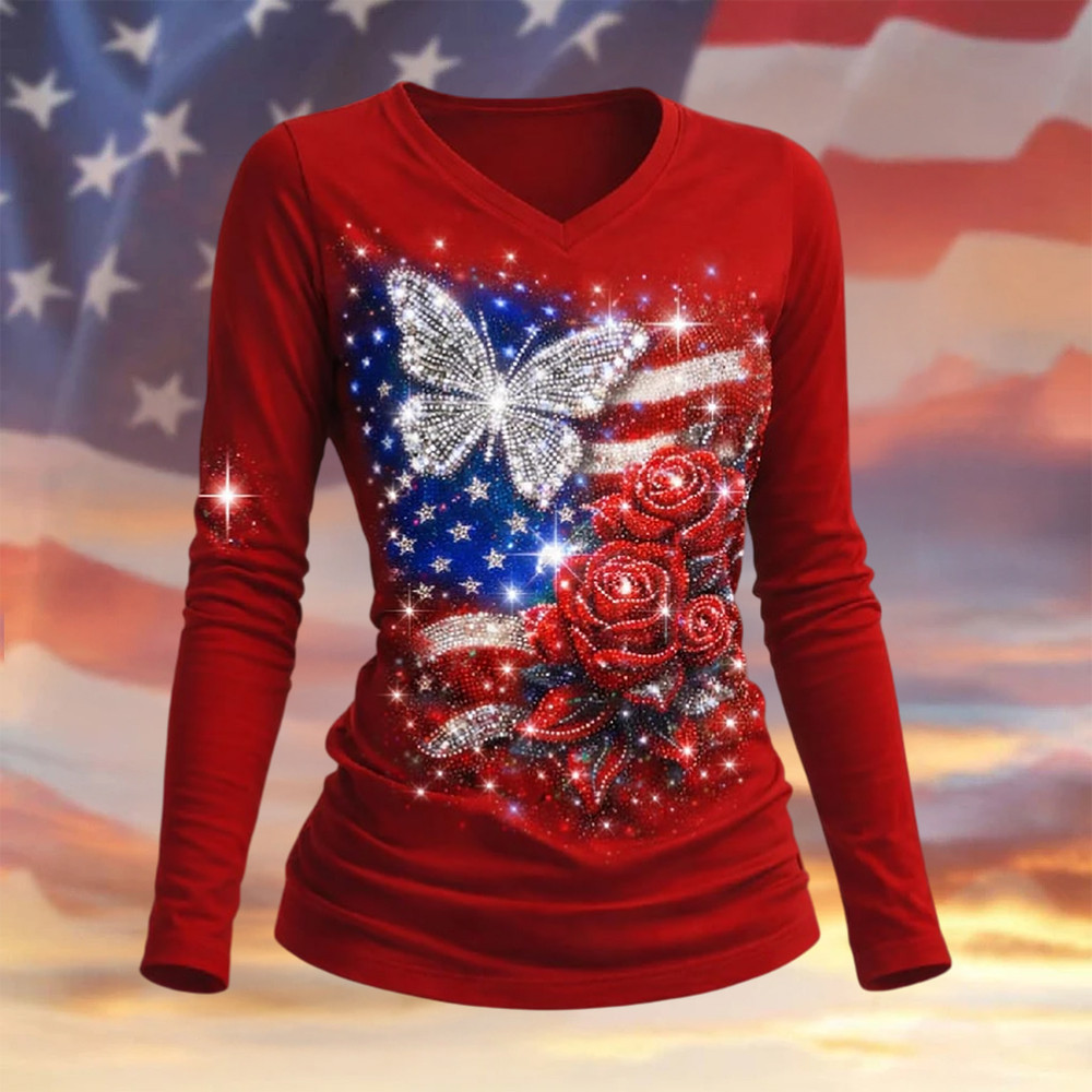 Butterfly American 250th Anniversary Long Sleeve Shirt July Fourth Outfit Ideas Present For Wife