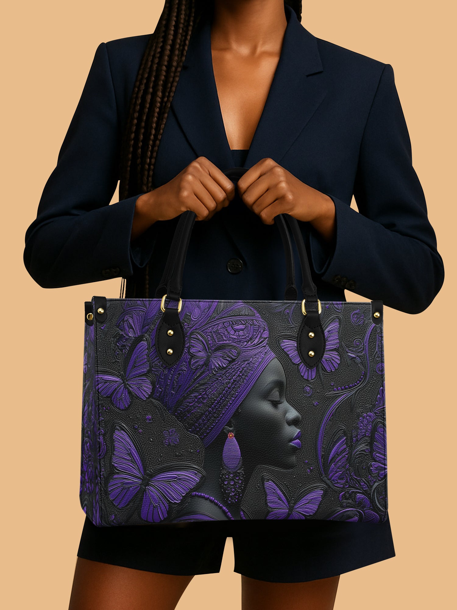 Butterfly And African Women Leather Handbag Native American Mother's Day Gifts For Black Women