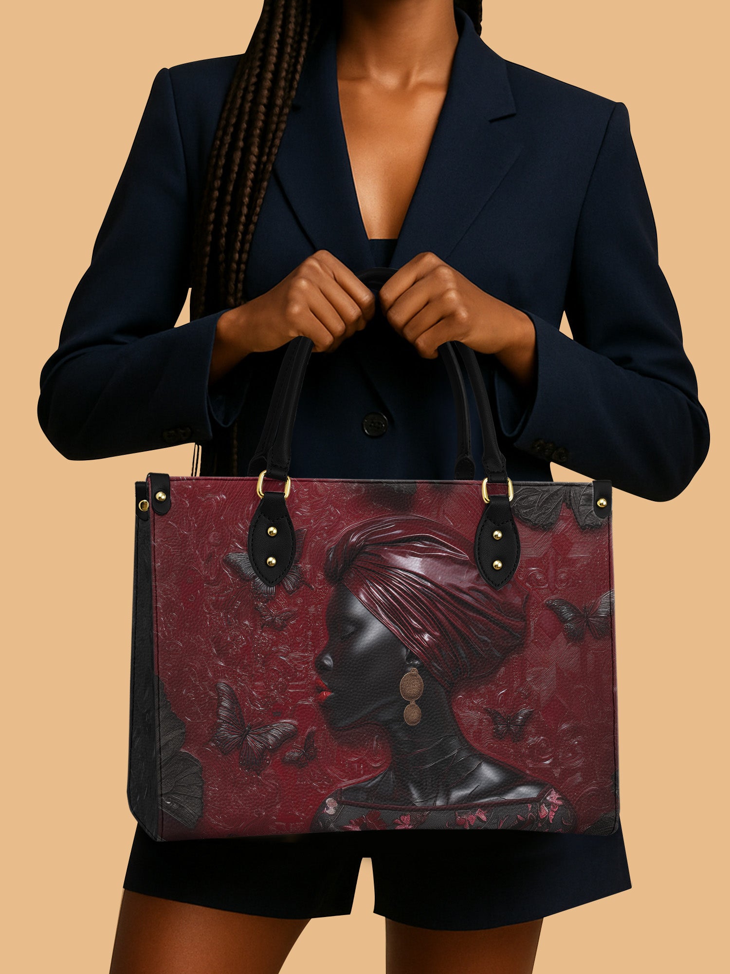 Butterfly And Black Women Leather Handbag Color Kings Themed African American Presents
