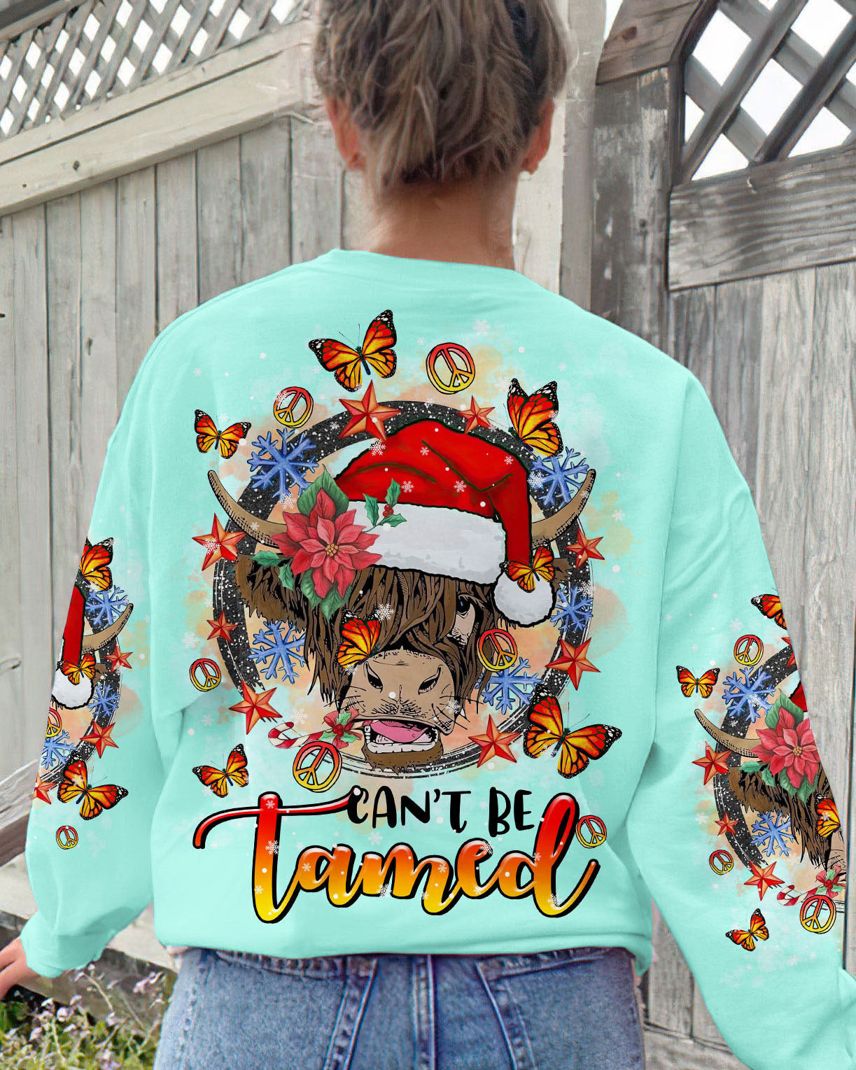 Butterfly And Cow Can't Be Tamed Sweatshirt Christmas Clothing Gifts For Hippie Sister