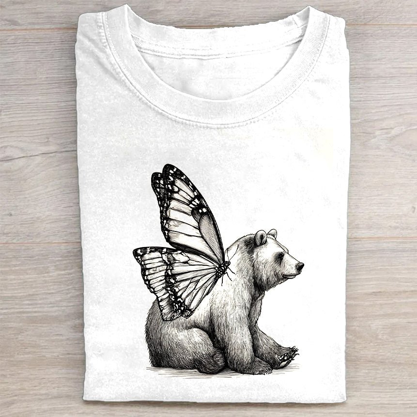 Butterfly Bear Graphic Print T-Shirt Unique Merch Best Gift For Animal Lovers